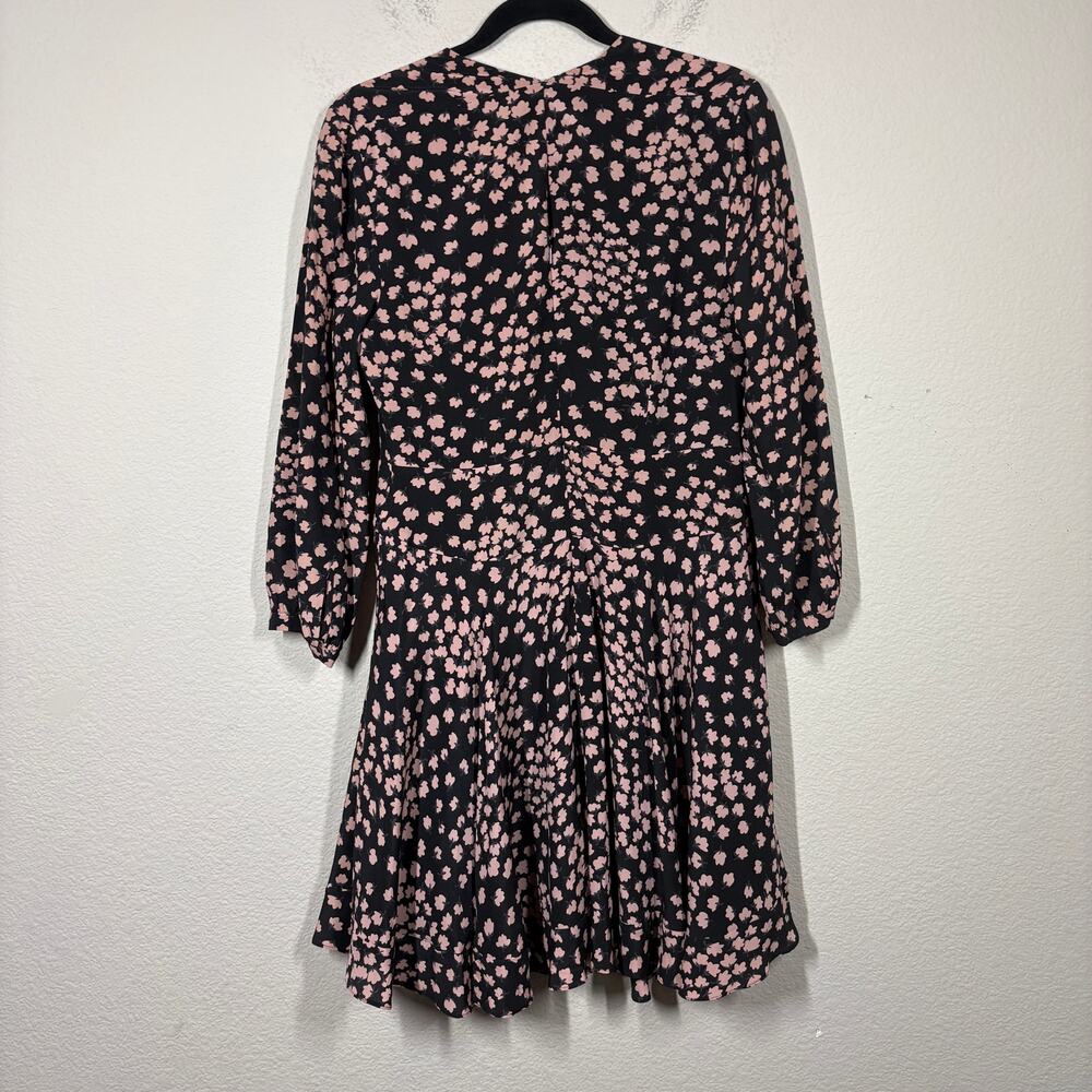 Rebecca Taylor 6 Swing Mini Dress Black Pink Floral Silk V Neck Long Sleeves - Picture 2 of 10